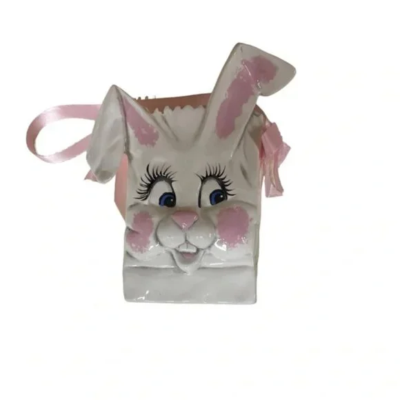 Vtg 1991 Goody Bag handmade ceramic Bunny with 3D face fun vase planter gift EUC - Picture 7 of 10